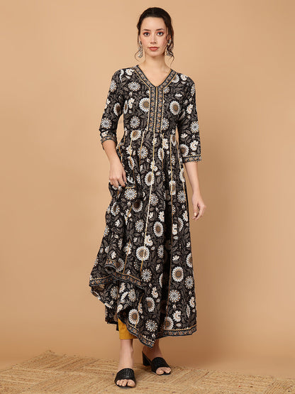 Rayon Printed Ankle Length 3/4 Sleeve V-Neck Anarkali Kurta