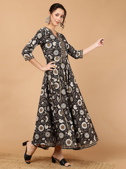 Rayon Printed Ankle Length 3/4 Sleeve V-Neck Anarkali Kurta