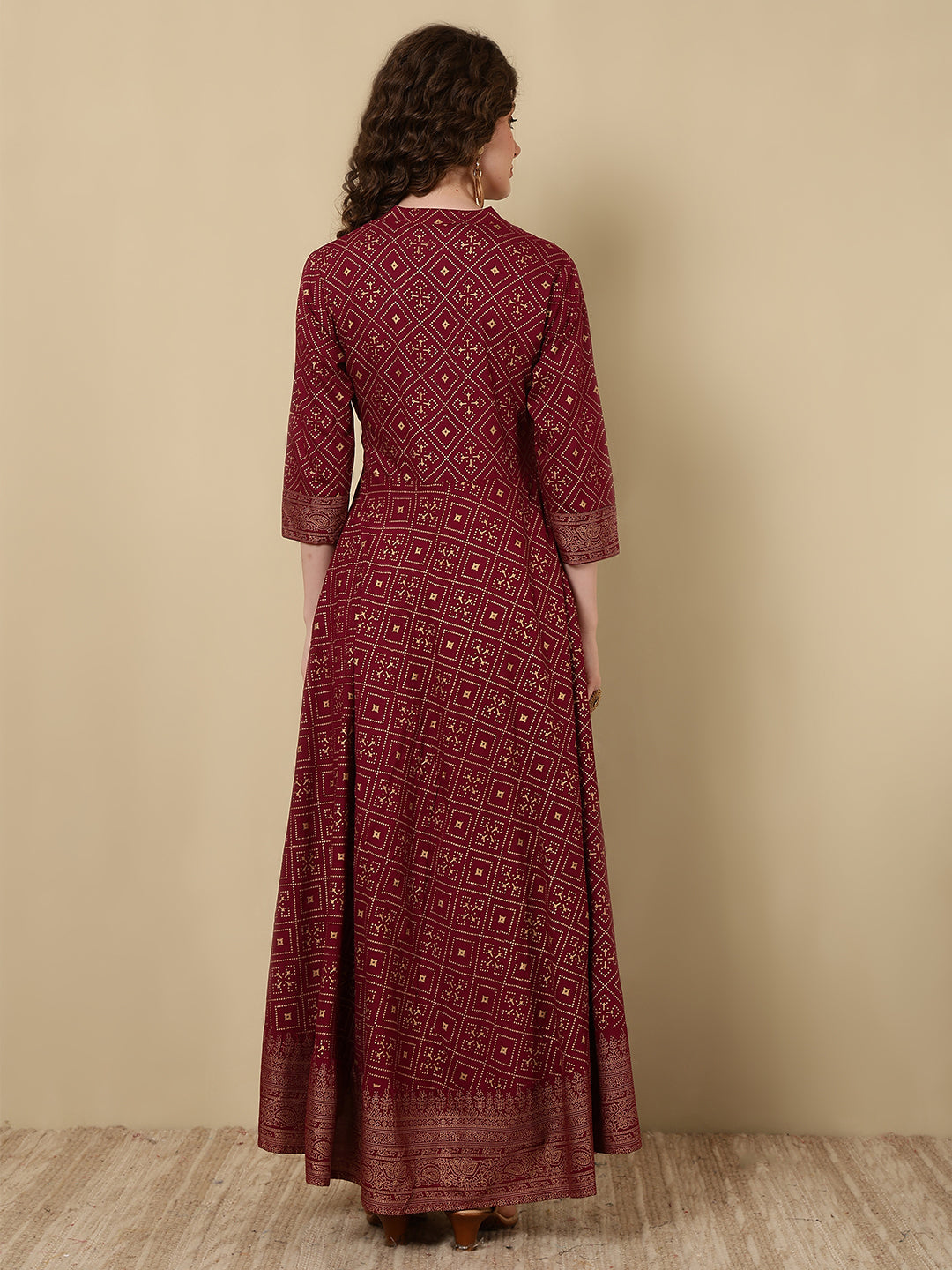 Rayon Printed Ankle Length 3/4 Sleeve Mandarin Neck Anarkali Kurta