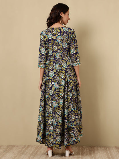 Cotton Printed Ankle Length 3/4 Sleeve Round Neck Anarkali Kurta