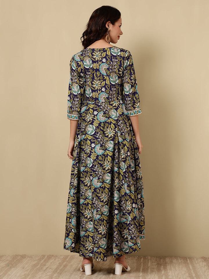 Cotton Printed Ankle Length 3/4 Sleeve Round Neck Anarkali Kurta