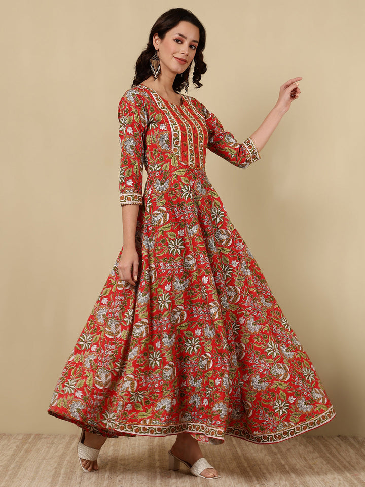 Cotton Printed Ankle Length 3/4 Sleeve Round Neck Anarkali Kurta