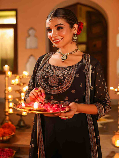 Black Georgette Printed Clothing Set