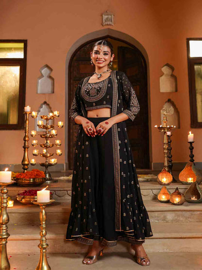 Black Georgette Printed Clothing Set
