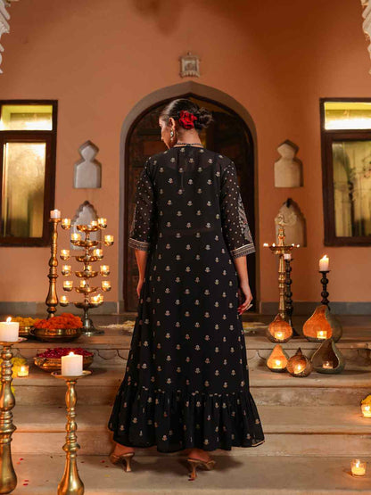 Black Georgette Printed Clothing Set