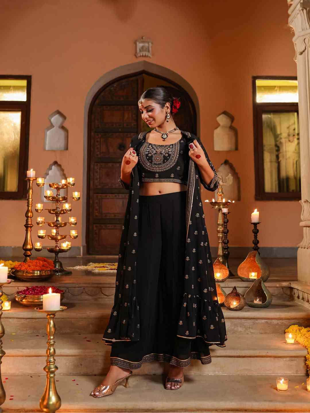 Black Georgette Printed Clothing Set