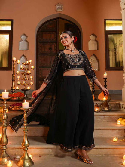 Black Georgette Printed Clothing Set