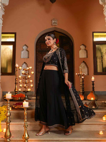 Black Georgette Printed Clothing Set
