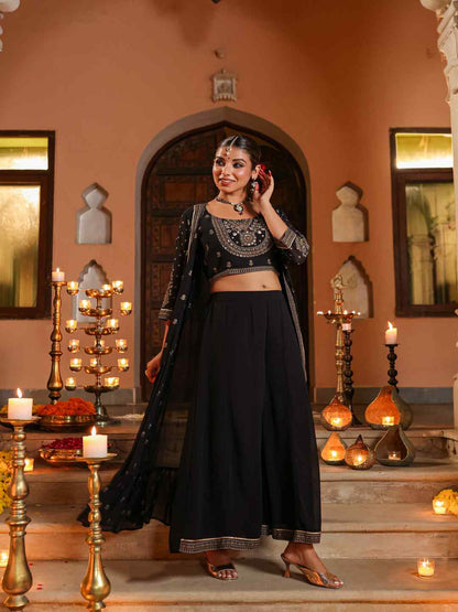 Black Georgette Printed Clothing Set