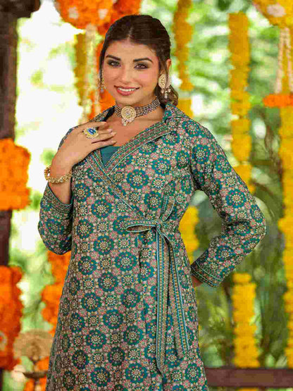 Teal Chanderi Printed Clothing Set
