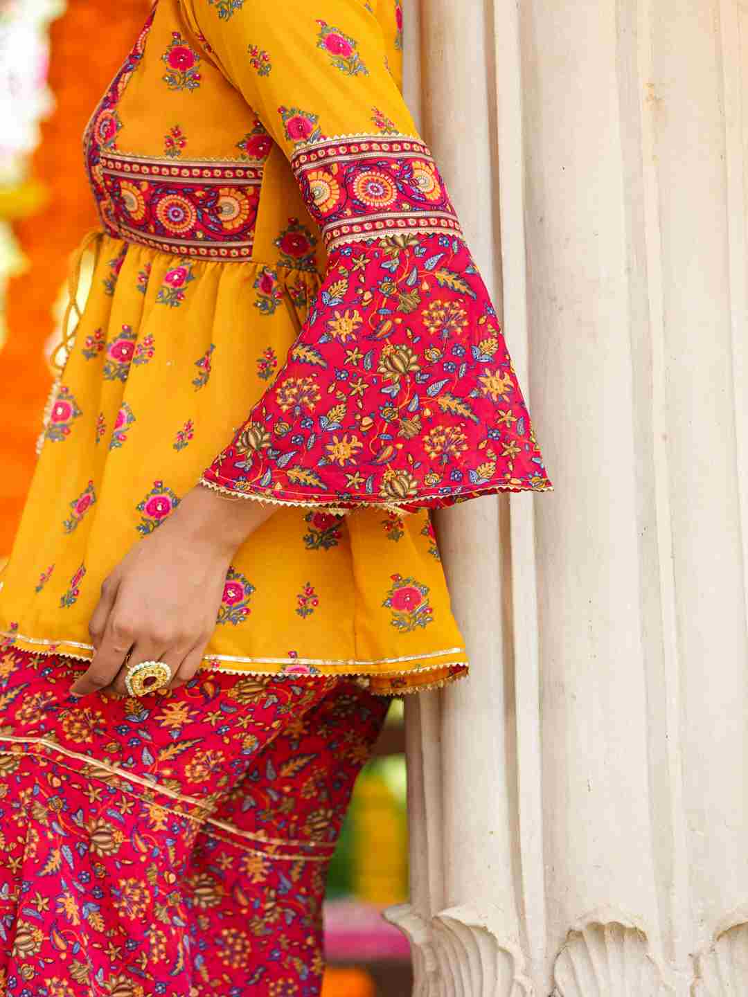 Mustard Georgette Printed Clothing Set