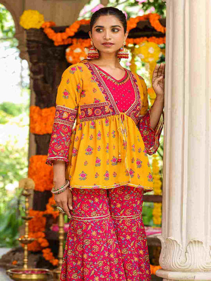 Mustard Georgette Printed Clothing Set