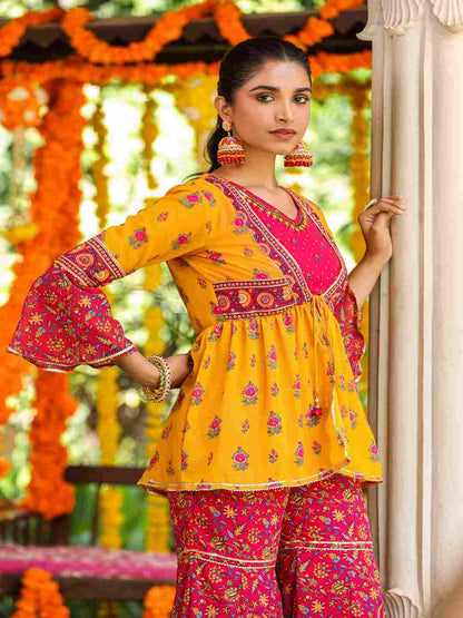 Mustard Georgette Printed Clothing Set