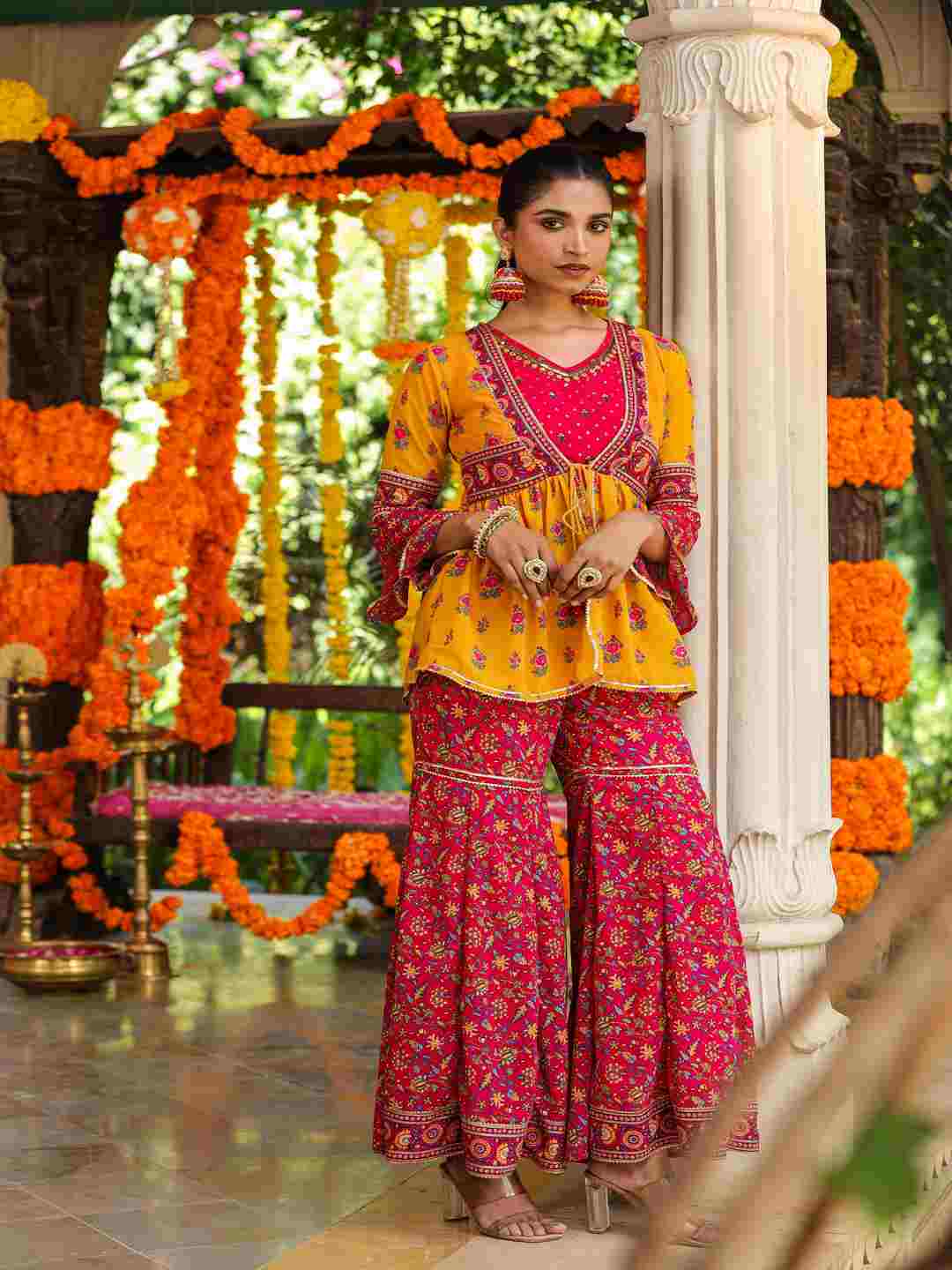 Mustard Georgette Printed Clothing Set