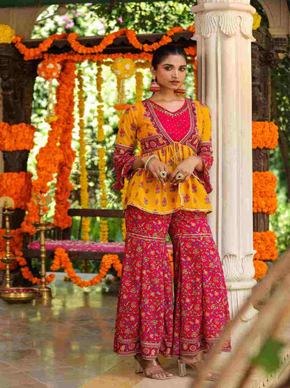 Mustard Georgette Printed Clothing Set