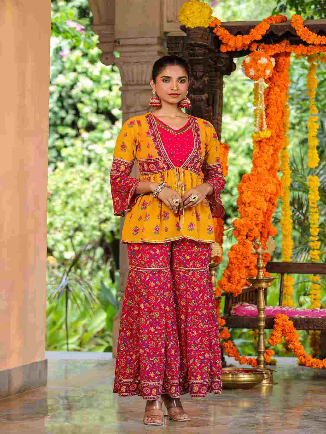 Mustard Georgette Printed Clothing Set