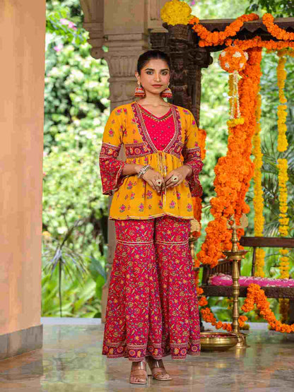 Mustard Georgette Printed Clothing Set