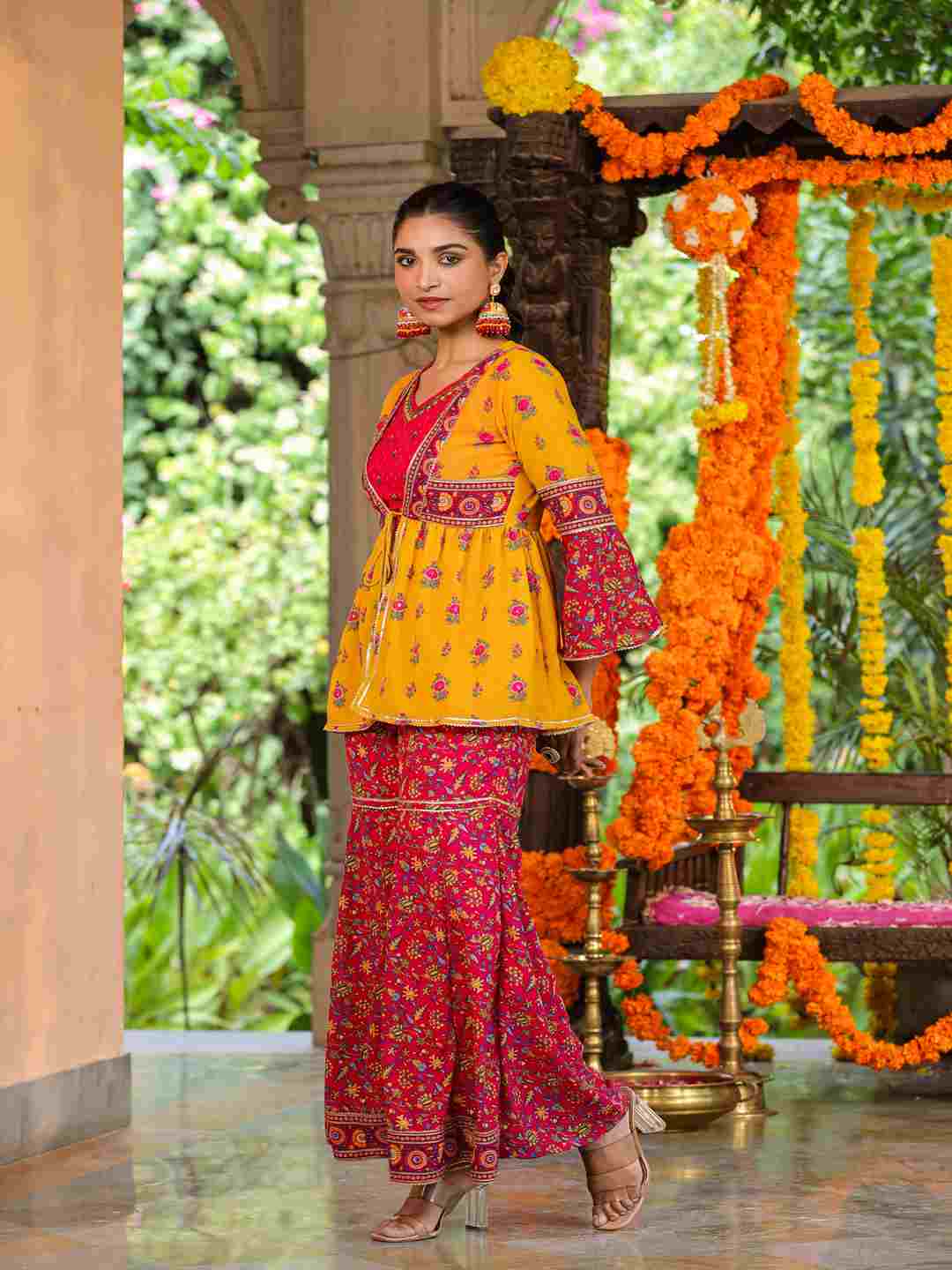 Mustard Georgette Printed Clothing Set