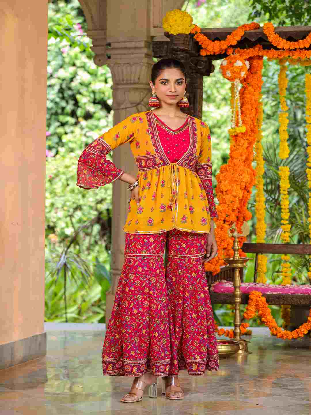 Mustard Georgette Printed Clothing Set