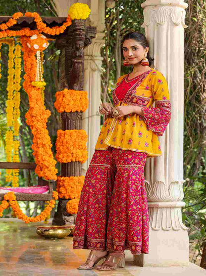 Mustard Georgette Printed Clothing Set