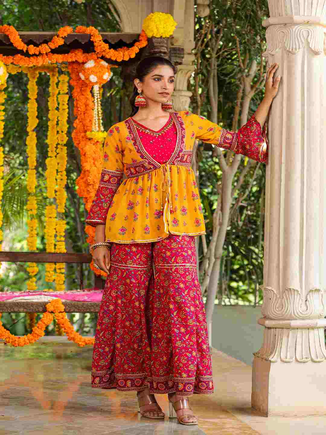Mustard Georgette Printed Clothing Set