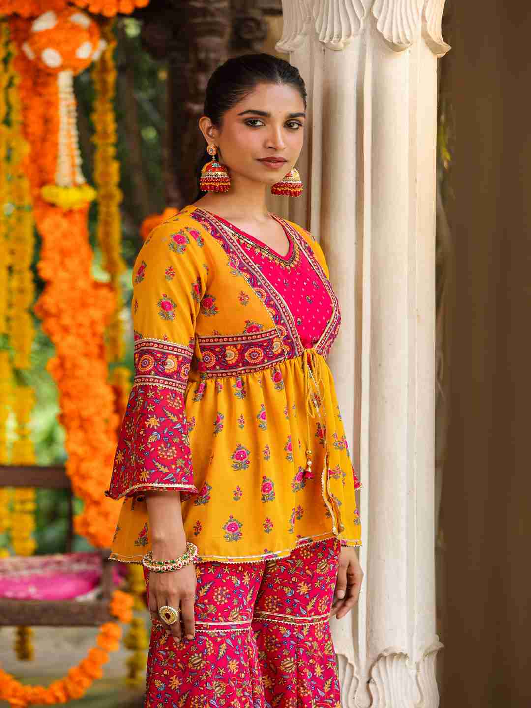 Mustard Georgette Printed Clothing Set
