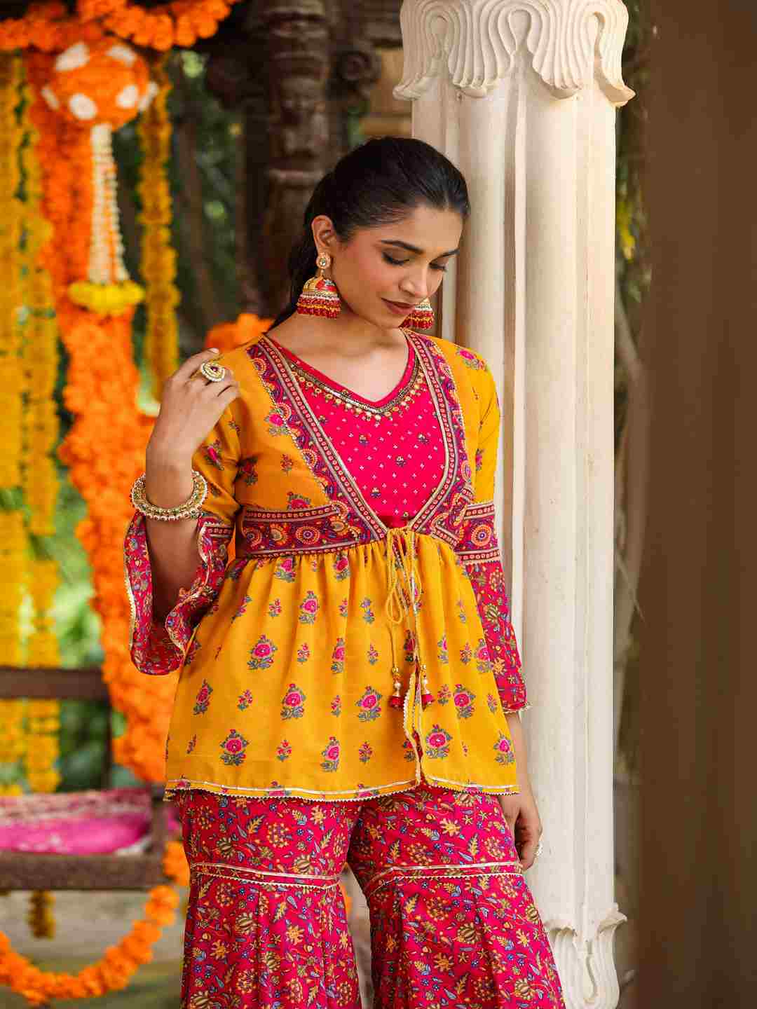 Mustard Georgette Printed Clothing Set