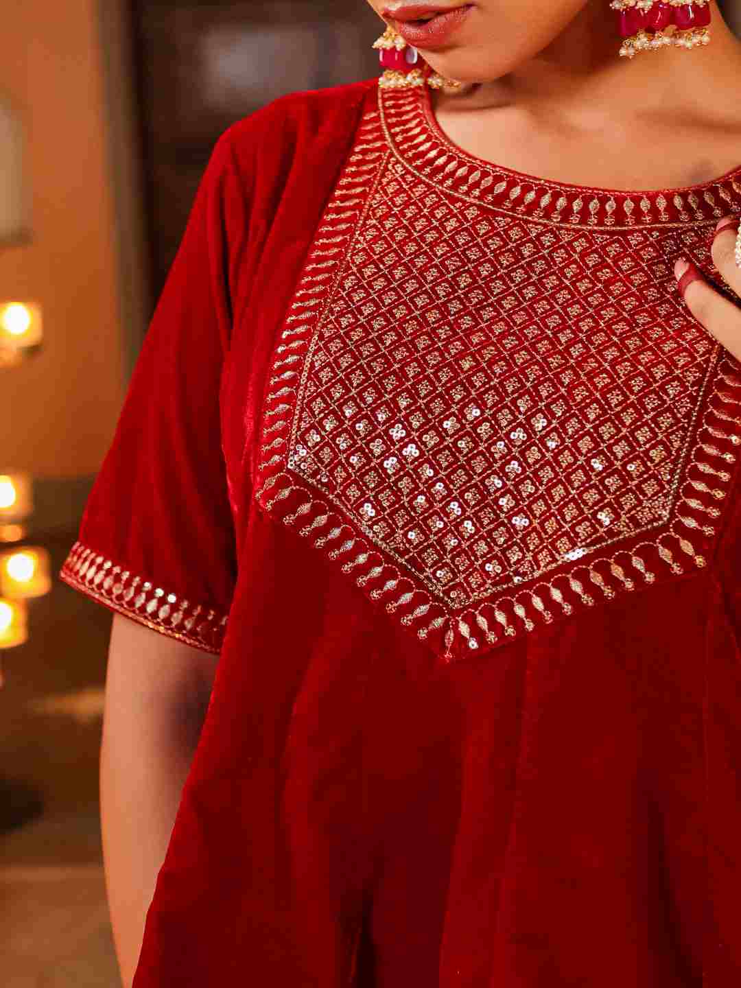 Maroon Velvet Embroidered Clothing Set