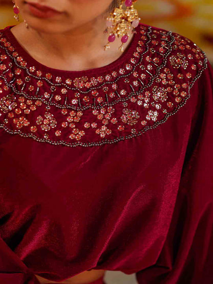 Fuchsia Velvet Embellished Clothing Set