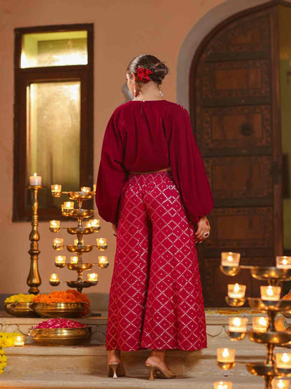Fuchsia Velvet Embellished Clothing Set
