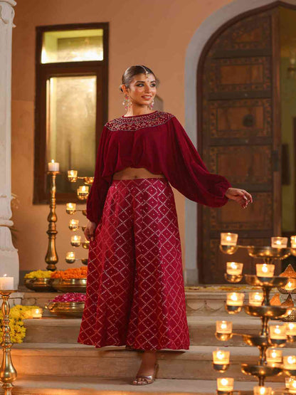 Fuchsia Velvet Embellished Clothing Set