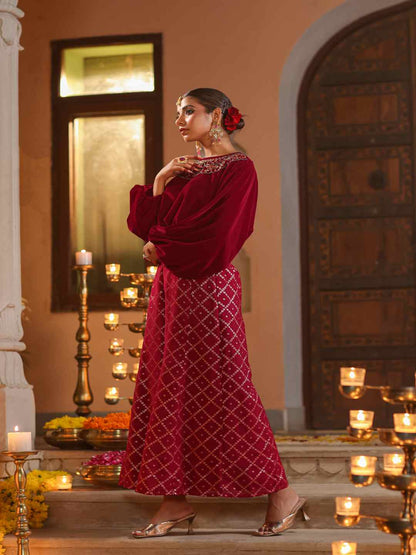 Fuchsia Velvet Embellished Clothing Set