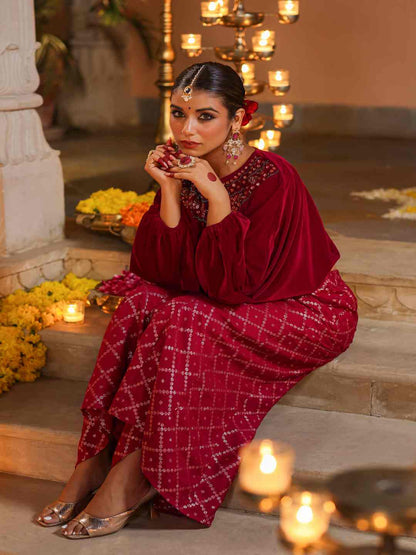 Fuchsia Velvet Embellished Clothing Set