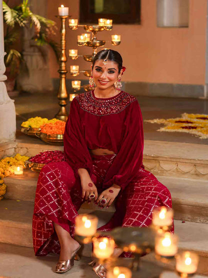 Fuchsia Velvet Embellished Clothing Set