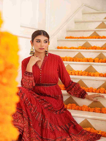 Rust Georgette Printed Maxi Dress