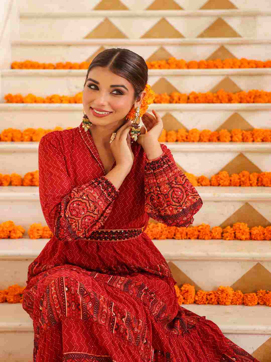 Rust Georgette Printed Maxi Dress