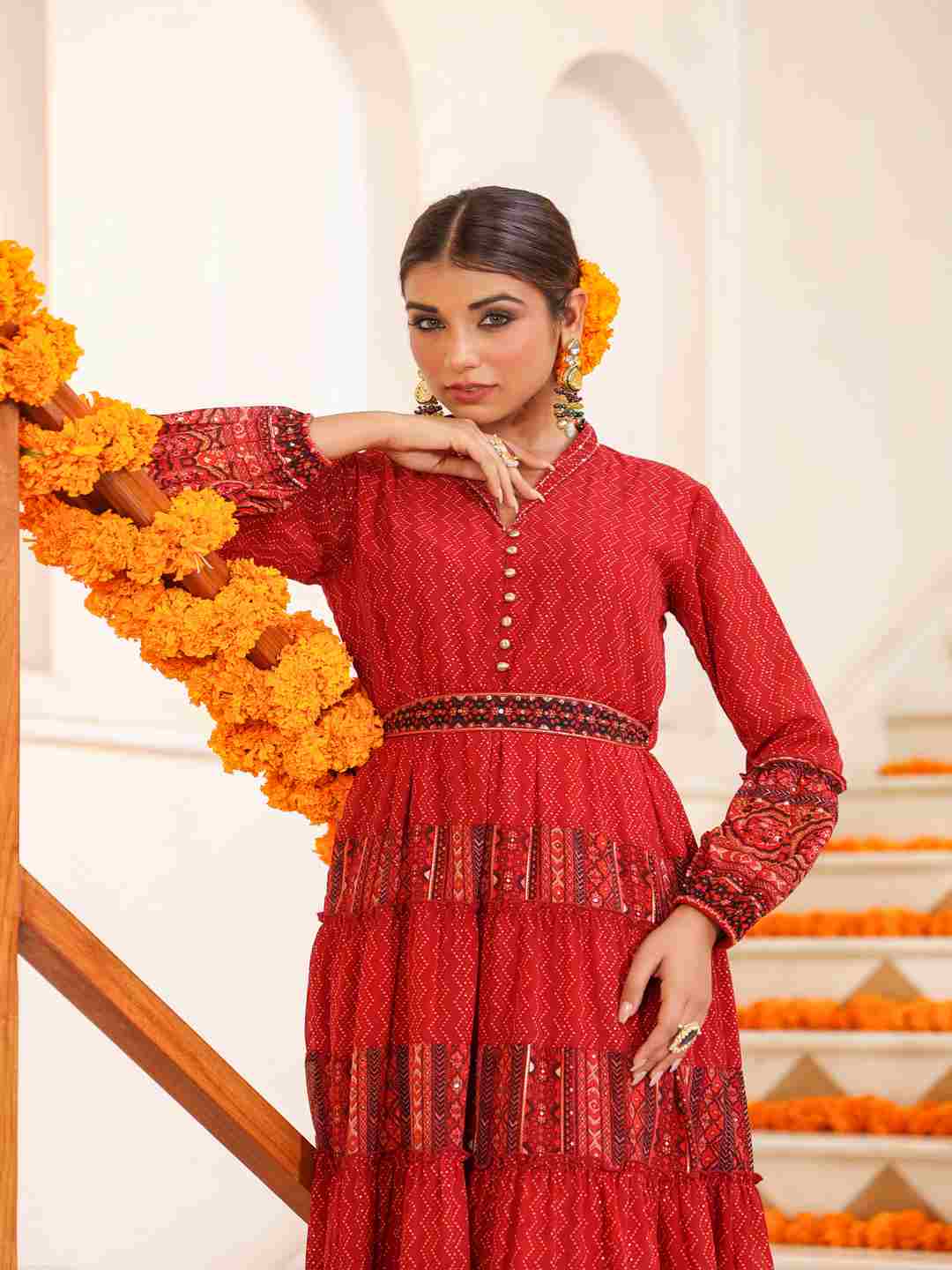 Rust Georgette Printed Maxi Dress