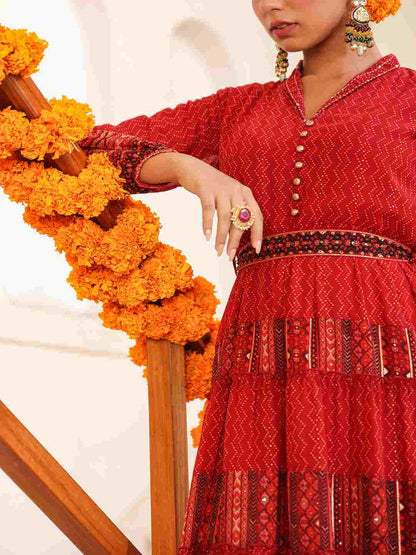 Rust Georgette Printed Maxi Dress