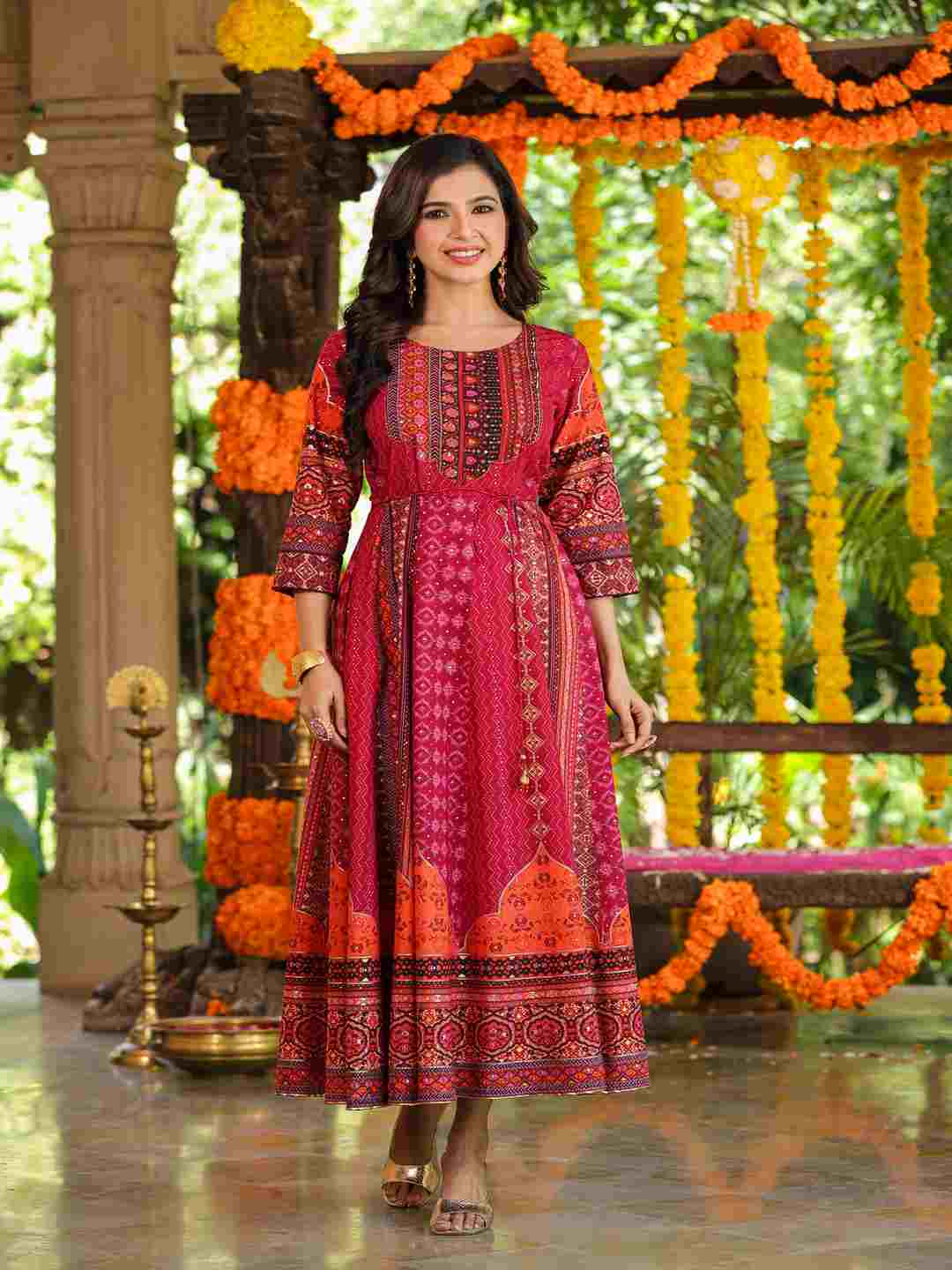 Plum Silk Printed Maxi Dress