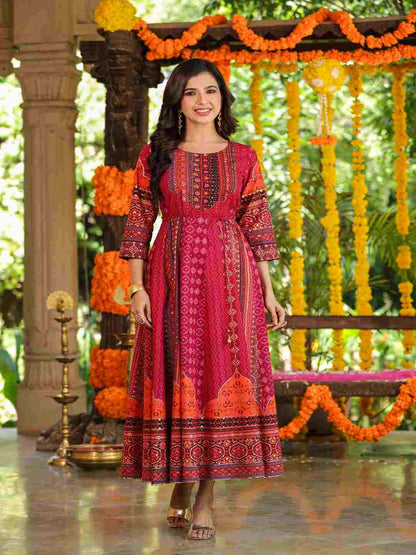 Plum Silk Printed Maxi Dress