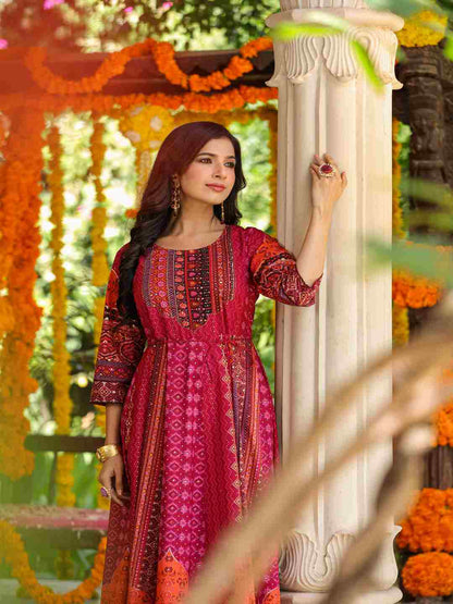 Plum Silk Printed Maxi Dress