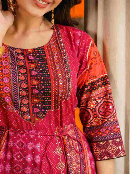 Plum Silk Printed Maxi Dress