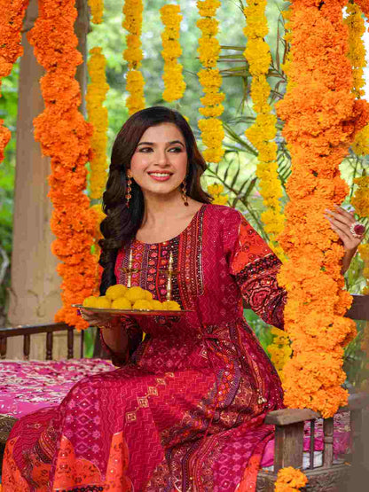 Plum Silk Printed Maxi Dress