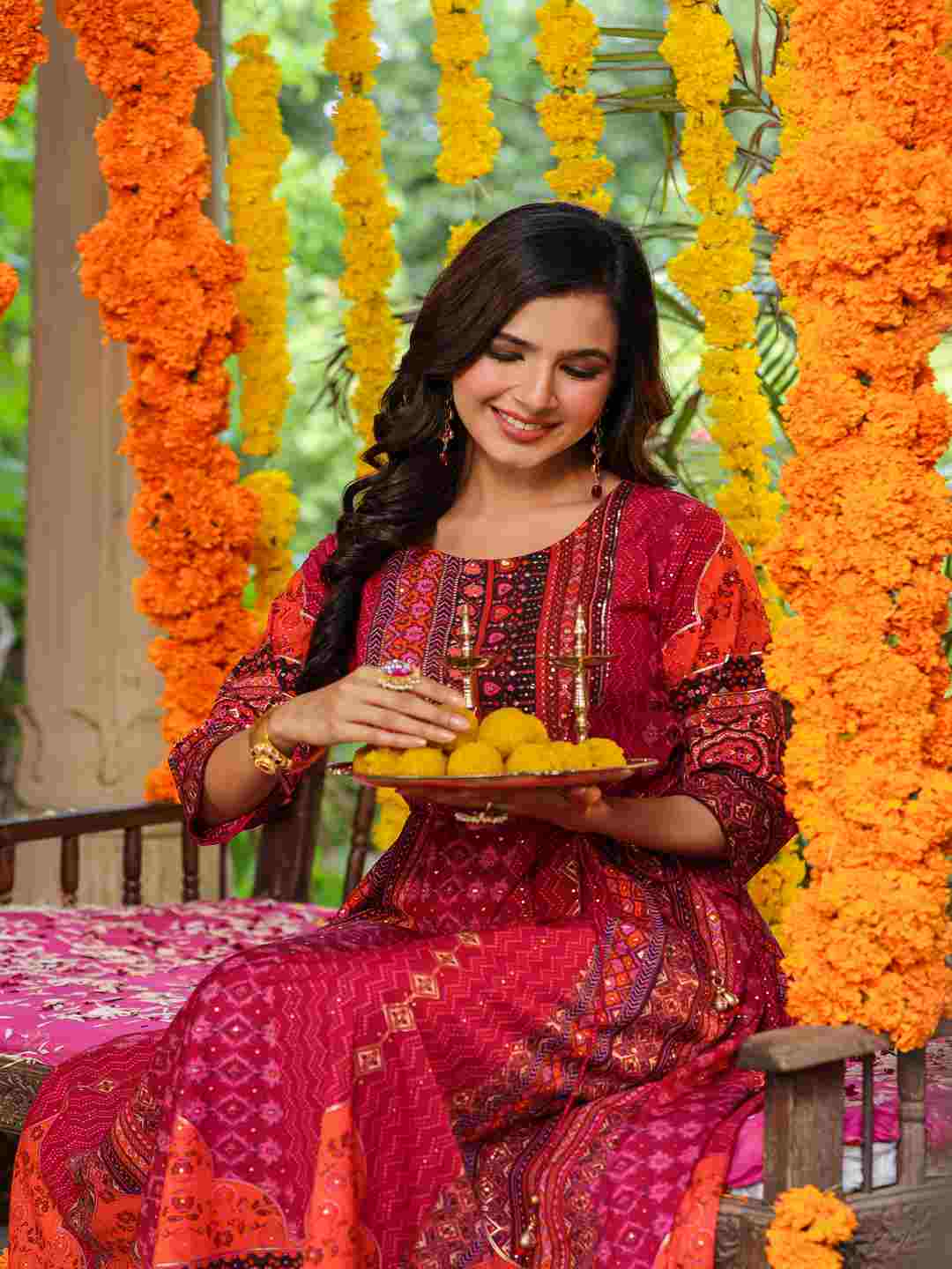 Plum Silk Printed Maxi Dress