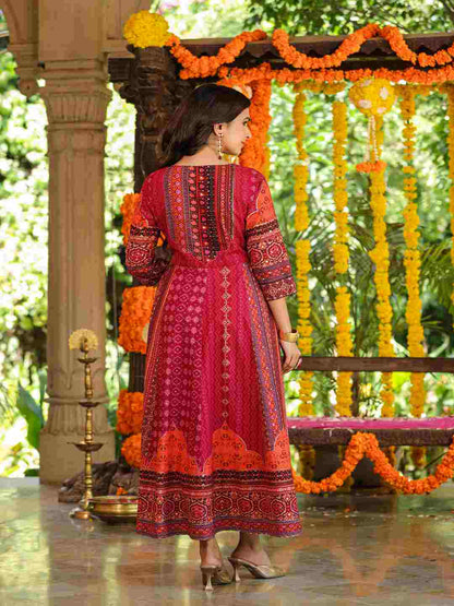 Plum Silk Printed Maxi Dress