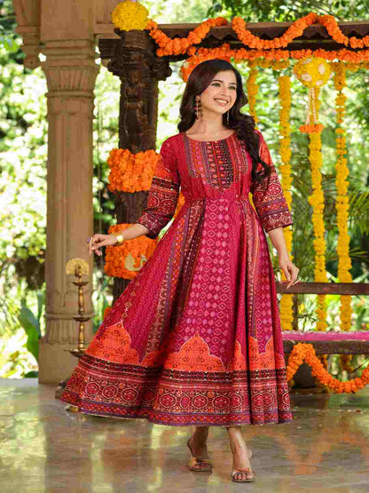 Plum Silk Printed Maxi Dress