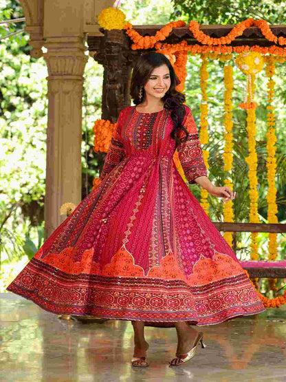 Plum Silk Printed Maxi Dress