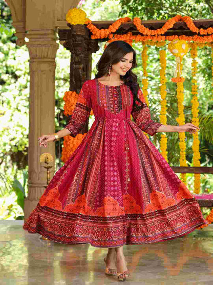 Plum Silk Printed Maxi Dress