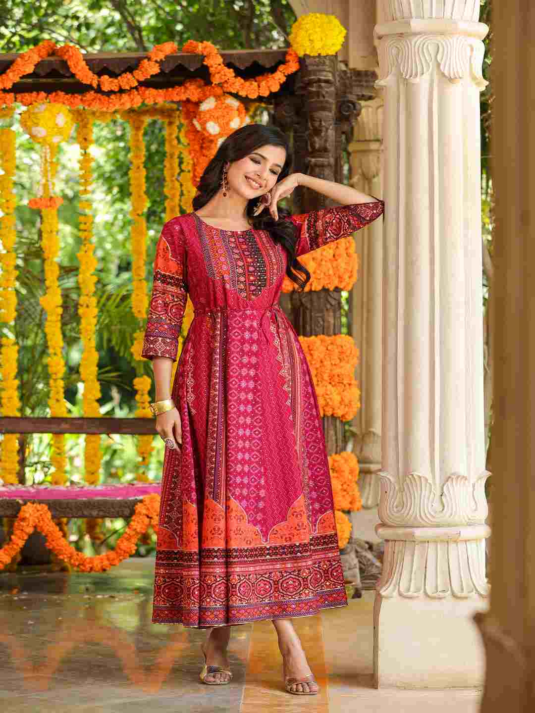 Plum Silk Printed Maxi Dress