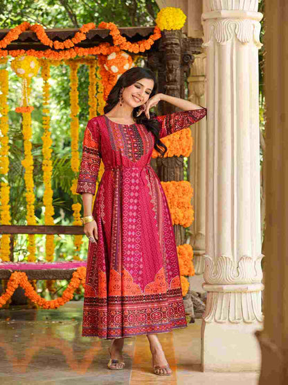 Plum Silk Printed Maxi Dress